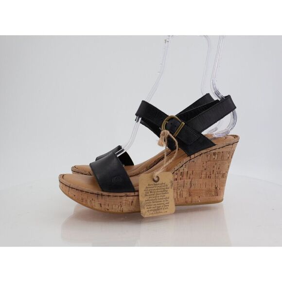 Born Lenore Platform Wedge Sandals Womens Size 10 M Black Leather Buckle Shoes - Picture 4 of 12
